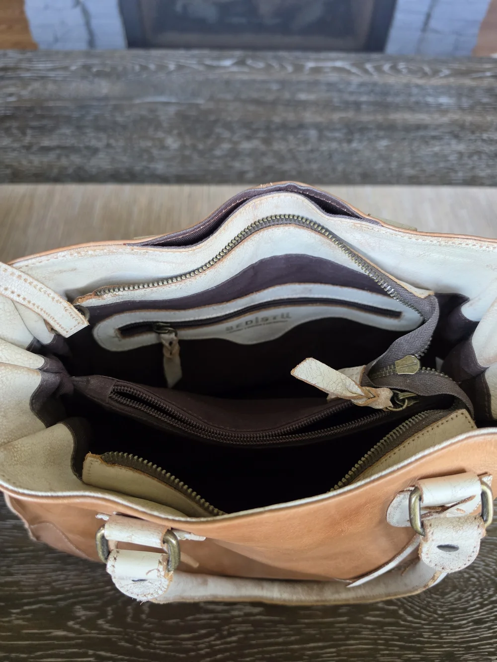Bed Stu Bruna Leather Handbag in Tan with Cream Handles